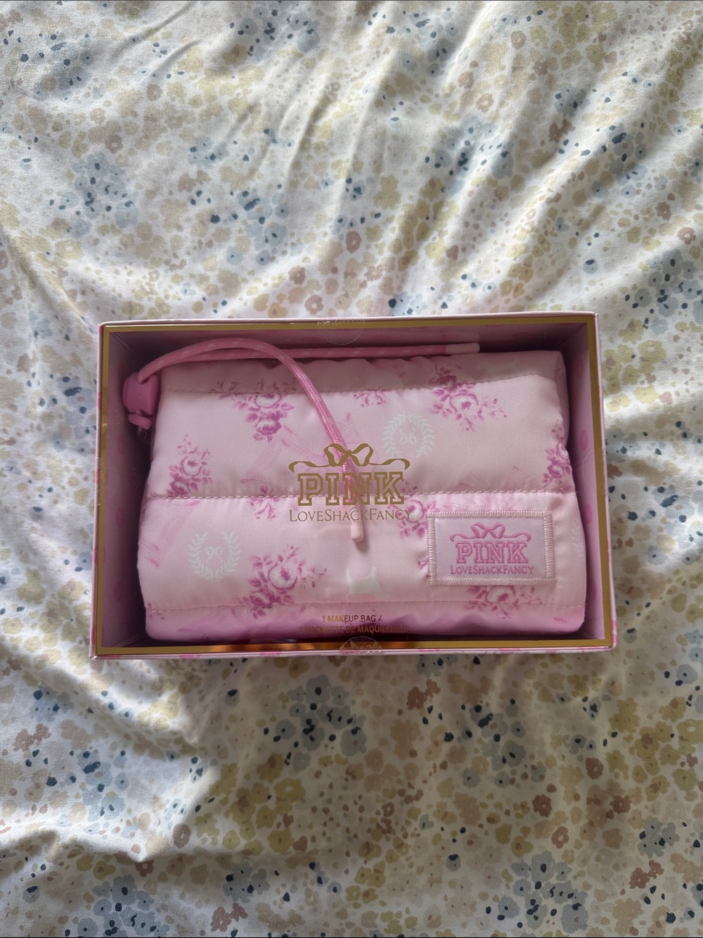 LoveShackFancy Pink Quilted Floral Cosmetic Pouch